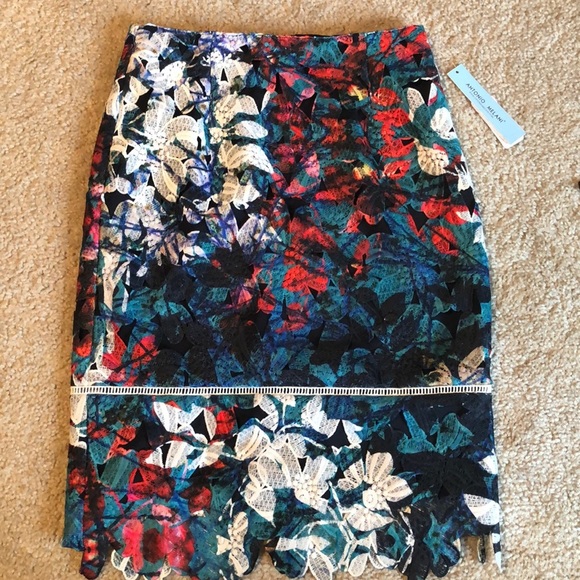 Antonio Melani Devony floral Pencil Skirt blue navy size 0 - Picture 2 of 8
